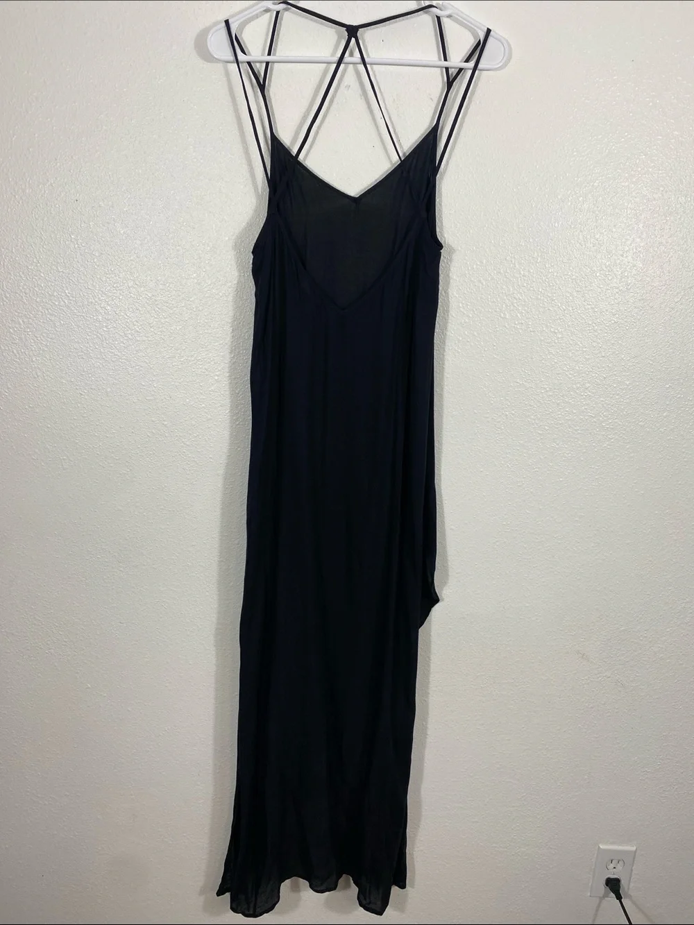 Free People Black Long Crisscross-Back Nightgown with Asymmetric Hem 100% Rayon